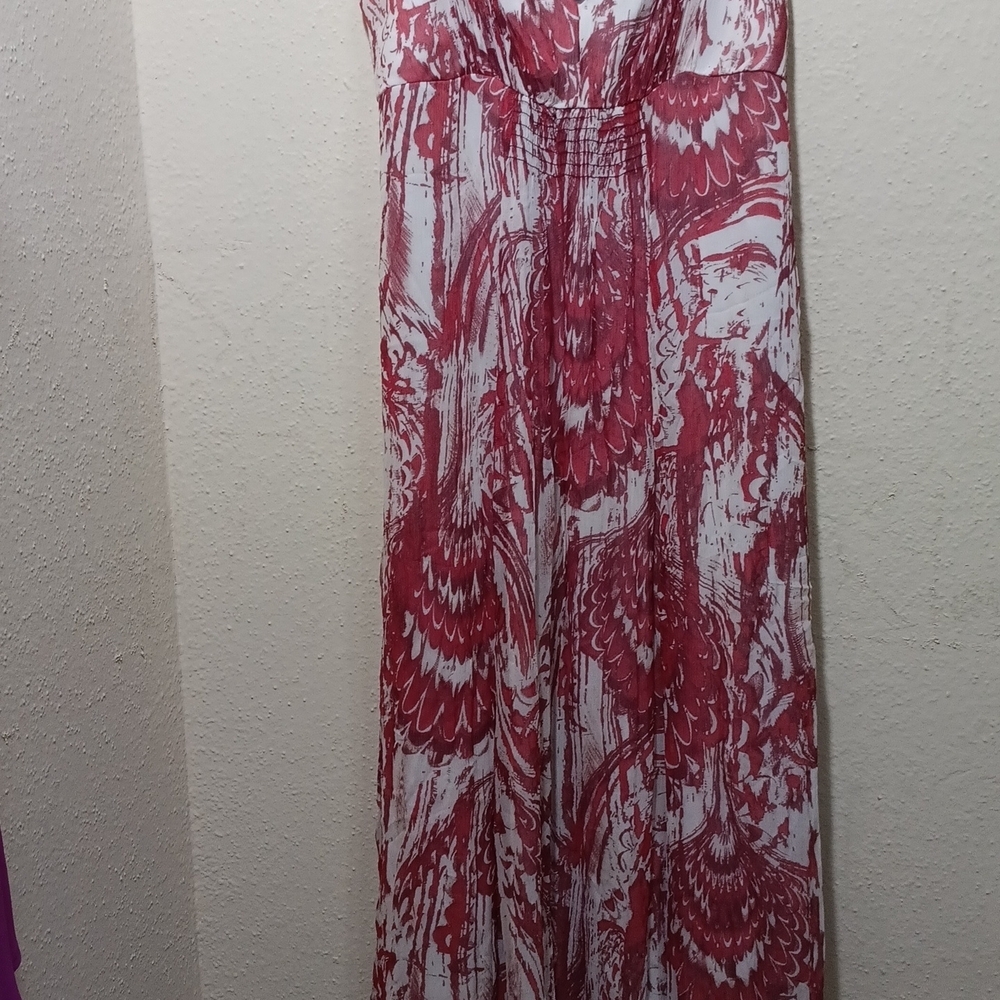 Autograph Burgundy and White Maxi Dress - Picture 2 of 9